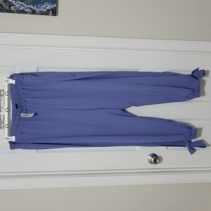 blue joggers with ankle bow